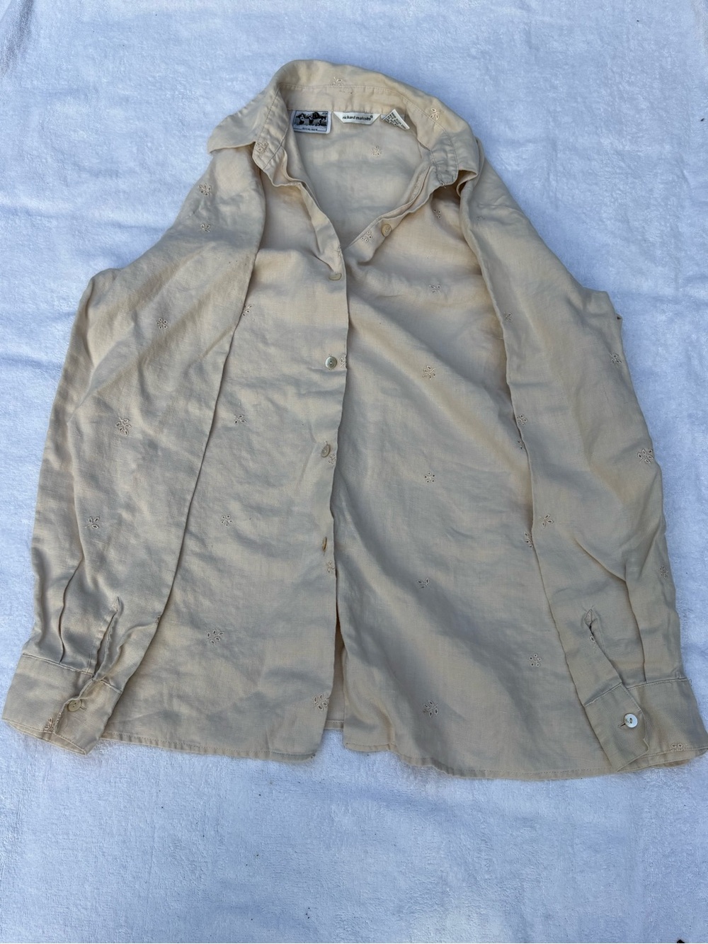 Vintage Richard Malcom Light Beige Irish Linen Eyelet Button-Up Shirt Jacket